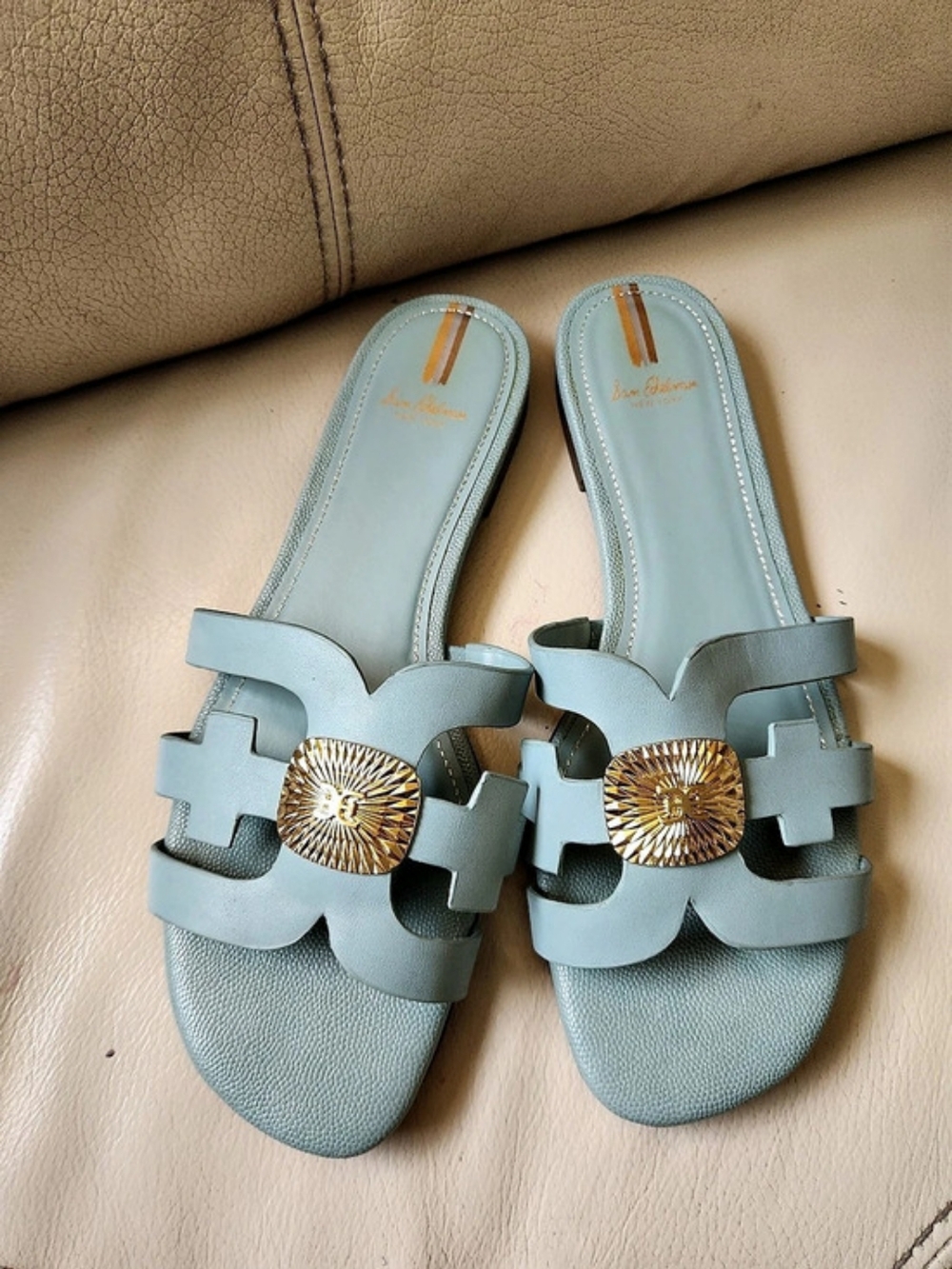 Sam Edelman Bay Twist Slide Sandal Textured Buckle Sandals Blue US 9